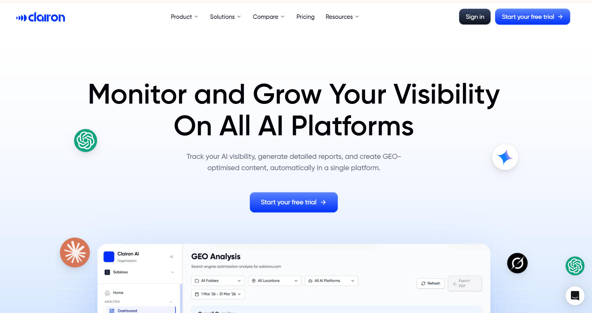 Clairon – AI Visibility & GEO Optimization Platform